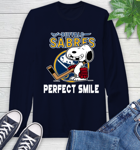 NHL Buffalo Sabres Snoopy Perfect Smile The Peanuts Movie Hockey T Shirt Long Sleeve T-Shirt 3