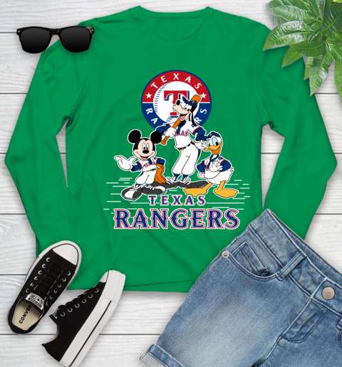 MLB Texas Rangers Mickey Mouse Donald Duck Goofy Baseball T Shirt Youth Long Sleeve 7