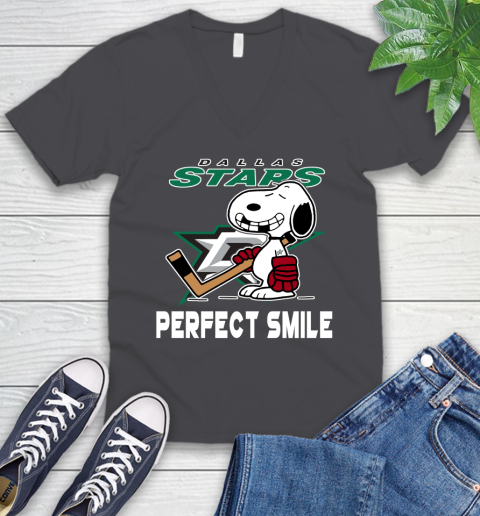 NHL Dallas Stars Snoopy Perfect Smile The Peanuts Movie Hockey T Shirt V-Neck T-Shirt 4