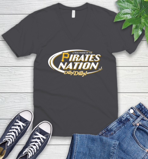 MLB A True Friend Of The Pittsburgh Pirates Dilly Dilly Baseball Sports V-Neck T-Shirt 4