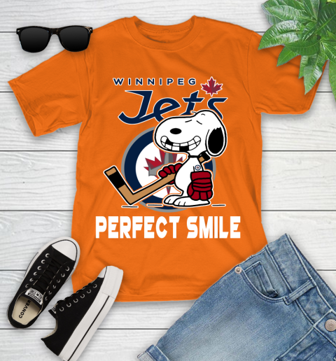 NHL Winnipeg Jets Snoopy Perfect Smile The Peanuts Movie Hockey T Shirt Youth T-Shirt 9