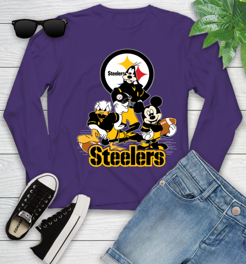 NFL Pittsburgh Steelers Mickey Mouse Donald Duck Goofy Football Shirt Youth Long Sleeve 4