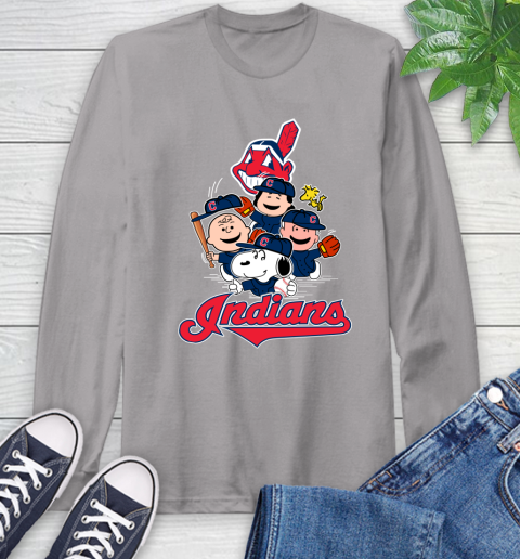 MLB Cleveland Indians Snoopy Charlie Brown Woodstock The Peanuts Movie Baseball T Shirt_000 Long Sleeve T-Shirt 6