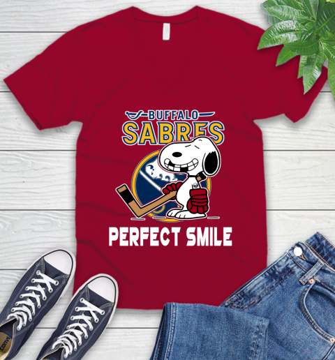 NHL Buffalo Sabres Snoopy Perfect Smile The Peanuts Movie Hockey T Shirt V-Neck T-Shirt 7