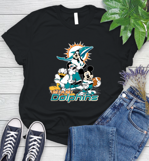 NFL Miami Dolphins Mickey Mouse Donald Duck Goofy Football Shirt Women's T-Shirt
