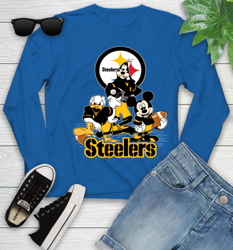 NFL Pittsburgh Steelers Mickey Mouse Donald Duck Goofy Football Shirt Youth Long Sleeve 10