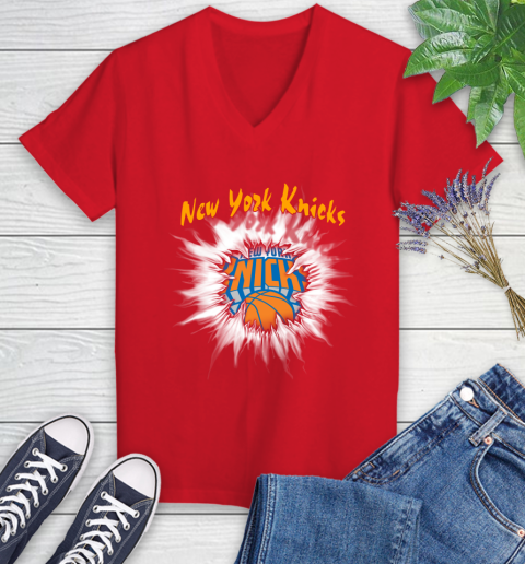 New York Knicks NBA Basketball Rip Sports Women's V-Neck T-Shirt 11