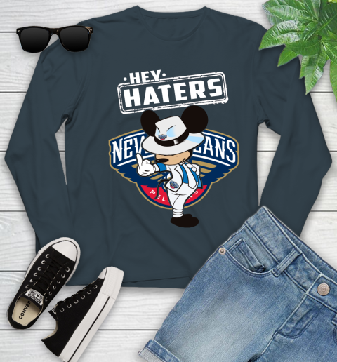 NBA Hey Haters Mickey Basketball Sports New Orleans Pelicans Youth Long Sleeve 9