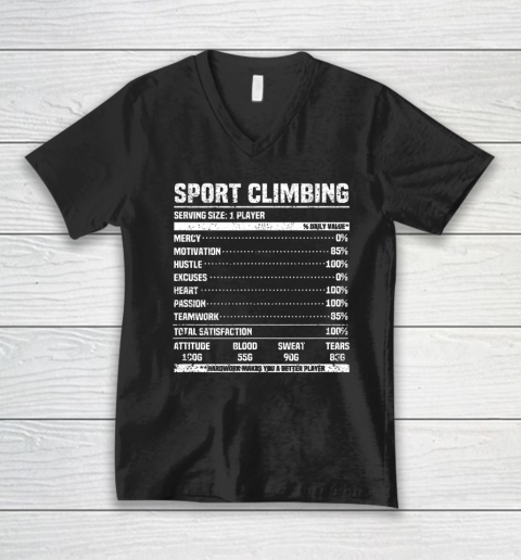 Rock Climbing Nutritional Facts Bouldering Climber Funny V-Neck T-Shirt