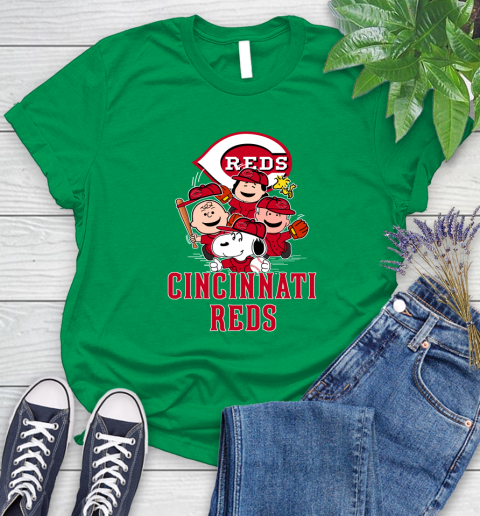 MLB Cincinnati Reds Snoopy Charlie Brown Woodstock The Peanuts Movie Baseball T Shirt_000 Women's T-Shirt 9