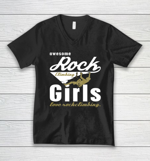 Rock Climbing Shirt Vintage Mountaineering With Awesome Girls Love Rock Climbing V-Neck T-Shirt