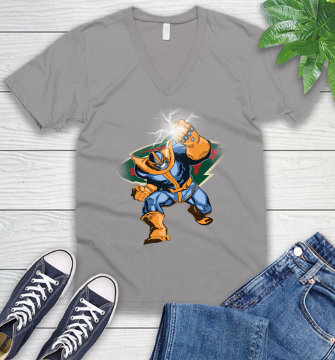 Minnesota Wild NHL Hockey Thanos Avengers Infinity War Marvel V-Neck T-Shirt 3