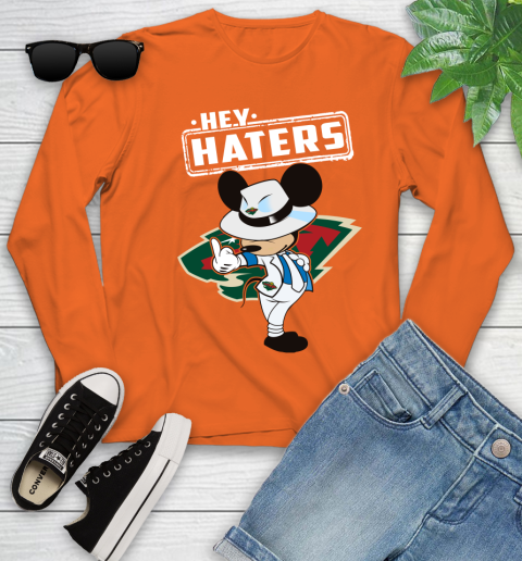 NHL Hey Haters Mickey Hockey Sports Minnesota Wild Youth Long Sleeve 3