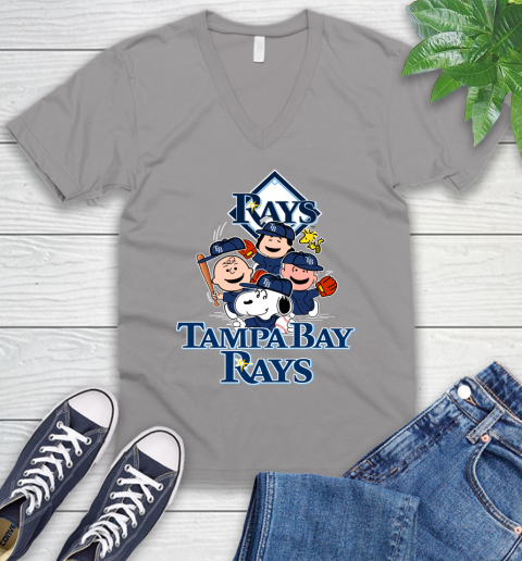 MLB Tampa Bay Rays Snoopy Charlie Brown Woodstock The Peanuts Movie Baseball T Shirt V-Neck T-Shirt 3