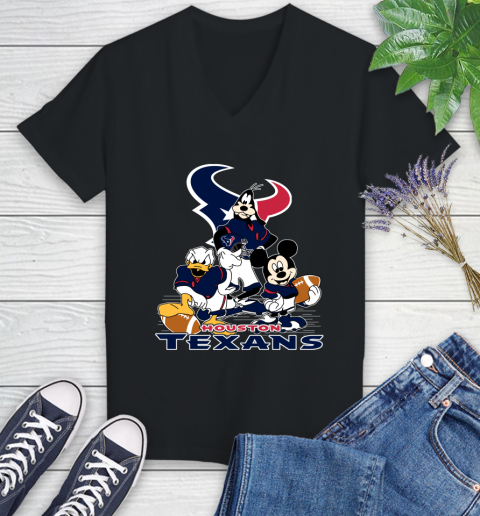 NFL Houston Texans Mickey Mouse Donald Duck Goofy Football Shirt Women's V-Neck T-Shirt