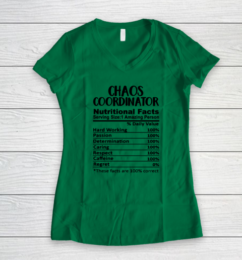 Chaos Coordinator Nutrition Facts Funny Women's V-Neck T-Shirt 3