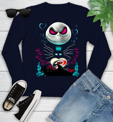NHL Carolina Hurricanes Jack Skellington Sally The Nightmare Before Christmas Hockey T Shirt Youth Long Sleeve 2