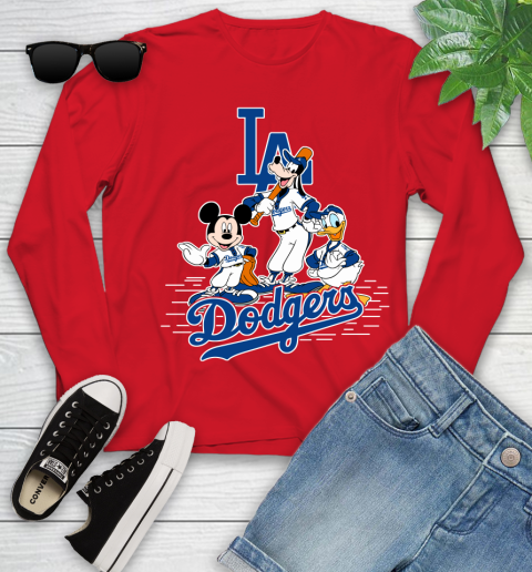 MLB Los Angeles Dodgers Mickey Mouse Donald Duck Goofy Baseball T Shirt Youth Long Sleeve 11