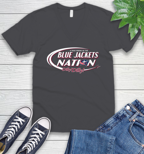 NHL A True Friend Of The Columbus Blue Jackets Dilly Dilly Hockey Sports V-Neck T-Shirt 4