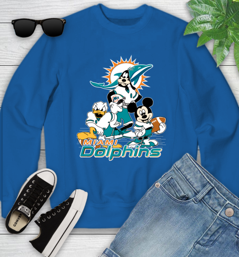 NFL Miami Dolphins Mickey Mouse Donald Duck Goofy Football Shirt Youth Sweatshirt 7