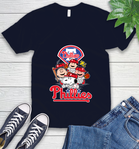 MLB Philadelphia Phillies Snoopy Charlie Brown Woodstock The Peanuts Movie Baseball T Shirt_000 V-Neck T-Shirt 2