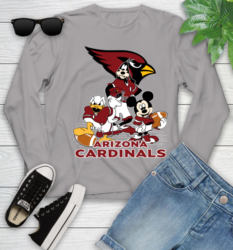 NFL Arizona Cardinals Mickey Mouse Donald Duck Goofy Football Shirt Youth Long Sleeve 5