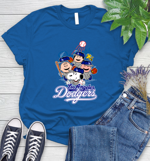 MLB Los Angeles Dodgers Snoopy Charlie Brown Woodstock The Peanuts Movie Baseball T Shirt_000 Women's T-Shirt 12