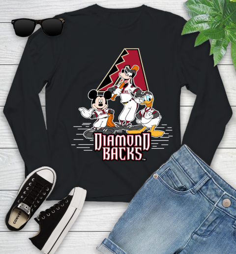 MLB Arizona Diamondbacks Mickey Mouse Donald Duck Goofy Baseball T Shirt Youth Long Sleeve