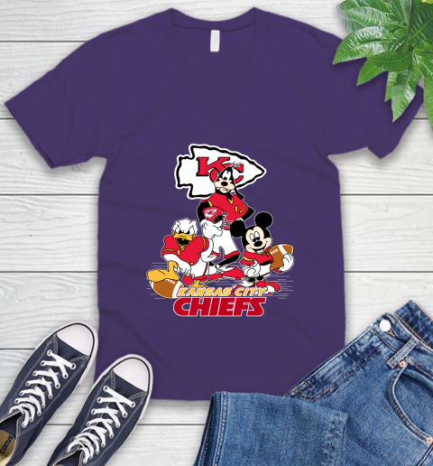 NFL Kansas City Chiefs Mickey Mouse Donald Duck Goofy Football Shirt V-Neck T-Shirt 9
