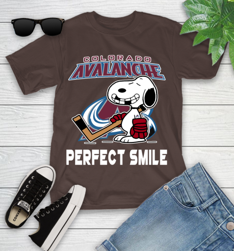 NHL Colorado Avalanche Snoopy Perfect Smile The Peanuts Movie Hockey T Shirt Youth T-Shirt 7