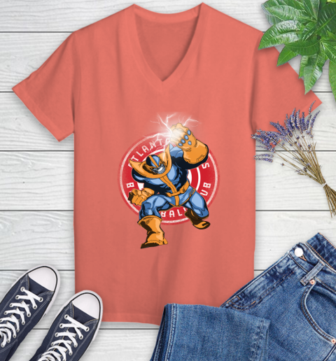 Atlanta Hawks NBA Basketball Thanos Avengers Infinity War Marvel Women's V-Neck T-Shirt 6