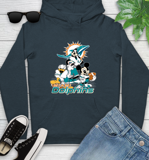 NFL Miami Dolphins Mickey Mouse Donald Duck Goofy Football Shirt Youth Hoodie 10