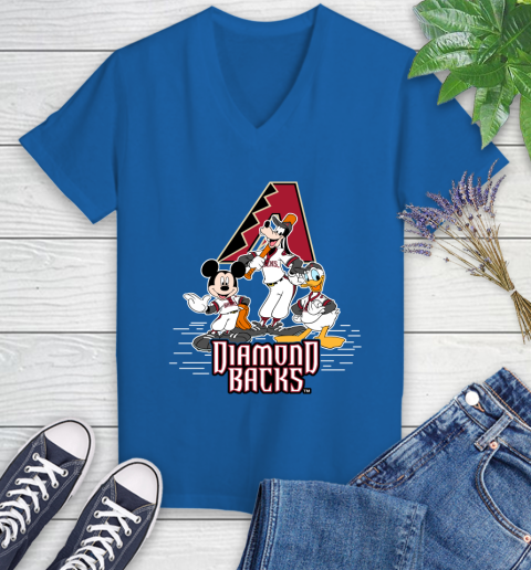 MLB Arizona Diamondbacks Mickey Mouse Donald Duck Goofy Baseball T Shirt Women's V-Neck T-Shirt 10