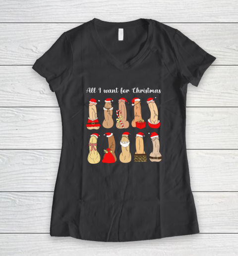 All I Want For Christmas Is Cock Funny Christmas Women's V-Neck T-Shirt 4