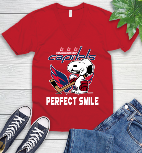 NHL Washington Capitals Snoopy Perfect Smile The Peanuts Movie Hockey T Shirt V-Neck T-Shirt 6