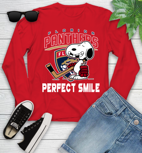NHL Florida Panthers Snoopy Perfect Smile The Peanuts Movie Hockey T Shirt Youth Long Sleeve 11