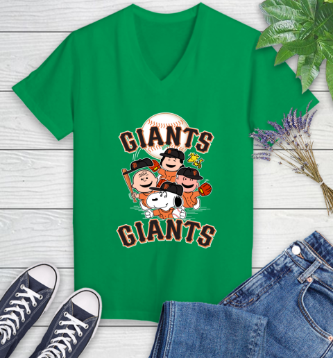 MLB San Francisco Giants Snoopy Charlie Brown Woodstock The Peanuts Movie Baseball T Shirt_000 Women's V-Neck T-Shirt 5