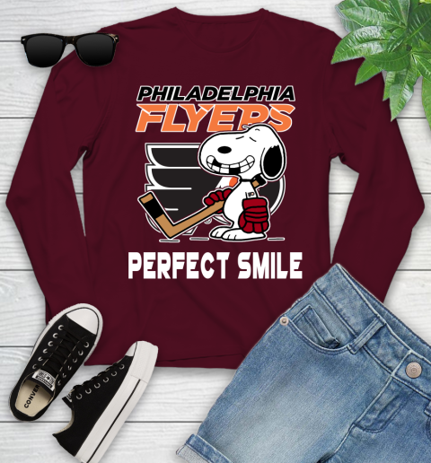 NHL Philadelphia Flyers Snoopy Perfect Smile The Peanuts Movie Hockey T Shirt Youth Long Sleeve 6