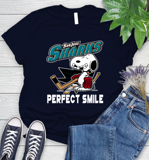 NHL San Jose Sharks Snoopy Perfect Smile The Peanuts Movie Hockey T Shirt Women's T-Shirt 2