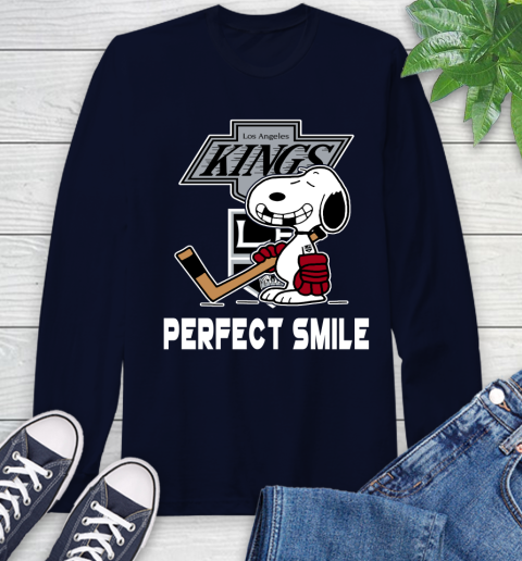 NHL Los Angeles Kings Snoopy Perfect Smile The Peanuts Movie Hockey T Shirt Long Sleeve T-Shirt 3