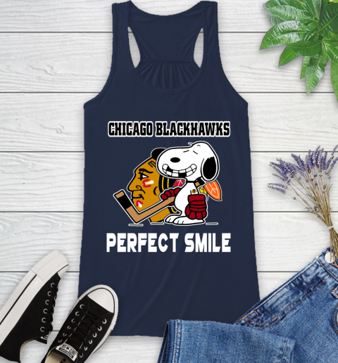 NHL Chicago Blackhawks Snoopy Perfect Smile The Peanuts Movie Hockey T Shirt Racerback Tank 9