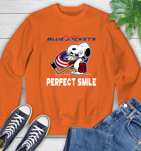 NHL Columbus Blue Jackets Snoopy Perfect Smile The Peanuts Movie Hockey T Shirt Sweatshirt 3