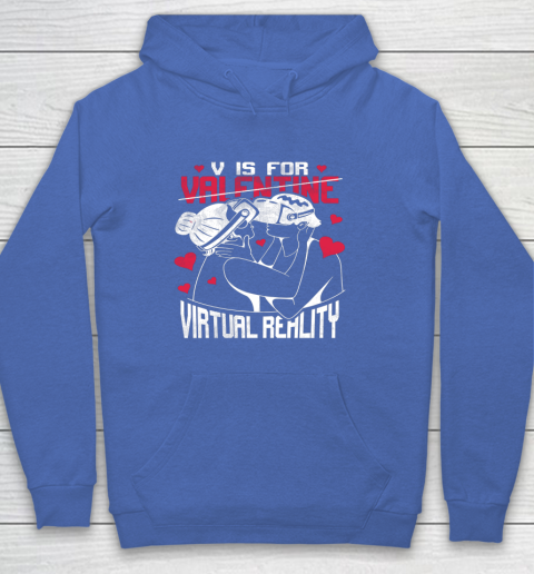 V Is For Virtual Reality Funny Valentine Couples Lovers Kiss Hoodie 14