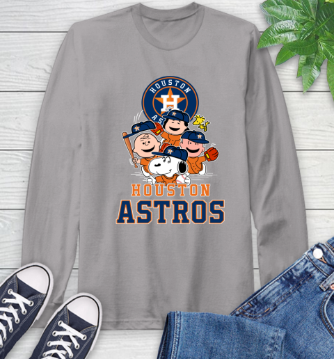 MLB Houston Astros Snoopy Charlie Brown Woodstock The Peanuts Movie Baseball T Shirt Long Sleeve T-Shirt 6