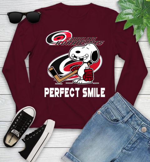 NHL Carolina Hurricanes Snoopy Perfect Smile The Peanuts Movie Hockey T Shirt Youth Long Sleeve 6