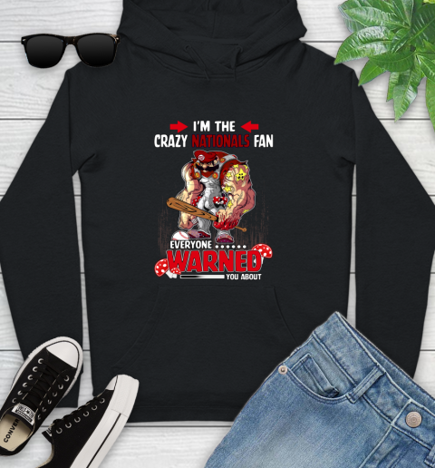 Washington Nationals MLB Baseball Mario I'm The Crazy Fan Everyone Warned You About Youth Hoodie