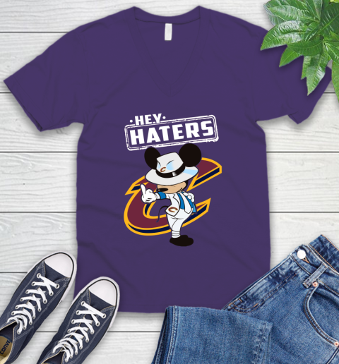 NBA Hey Haters Mickey Basketball Sports Cleveland Cavaliers V-Neck T-Shirt 9