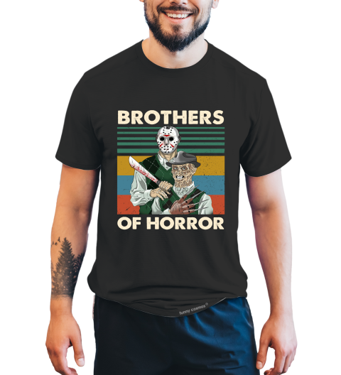 Horror Movie Characters Vintage T Shirt, Brothers Of Horror Tshirt, Jason Voorhees Freddy Krueger T Shirt, Halloween Gifts