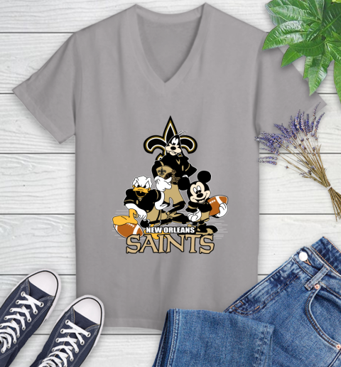 NFL New Orleans Saints Mickey Mouse Donald Duck Goofy Football Shirt Women's V-Neck T-Shirt 4