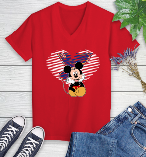 NHL St.Louis Blues The Heart Mickey Mouse Disney Hockey Women's V-Neck T-Shirt 11